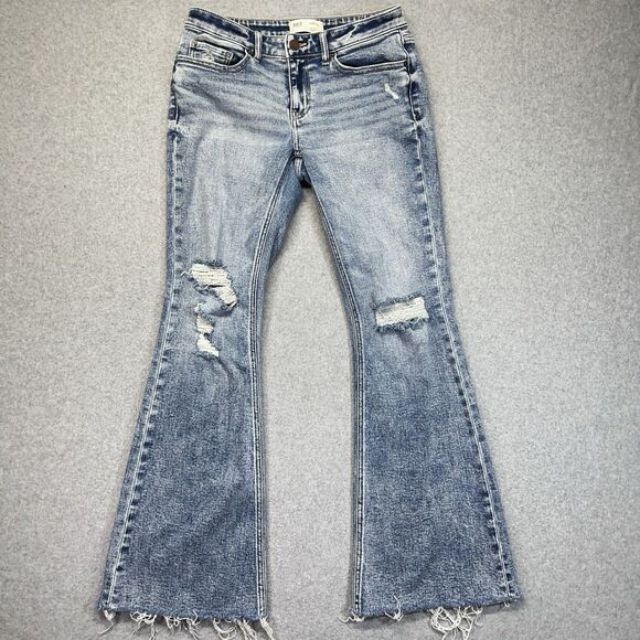 BKE Stella Slim Fit Low Rise Flare Jeans Women’s 28x32 Stone Wash Open Hem - Picture 1 of 16